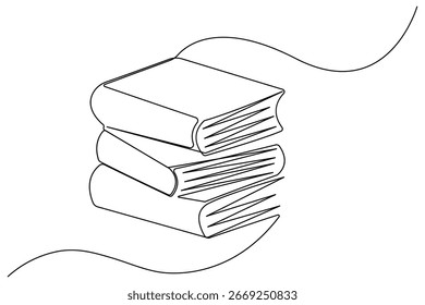 One line drawing of opened book in minimalist continuous style isolated on clean white background for education and literature design
