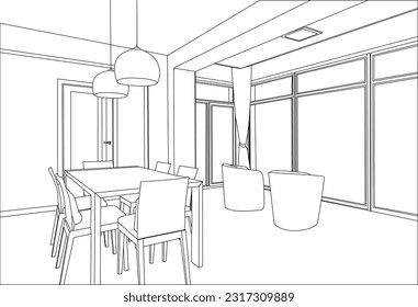 one line drawing and outline vector living room