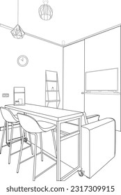 one line drawing and outline vector living room