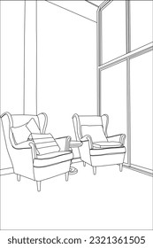 one line drawing and outline vector living room