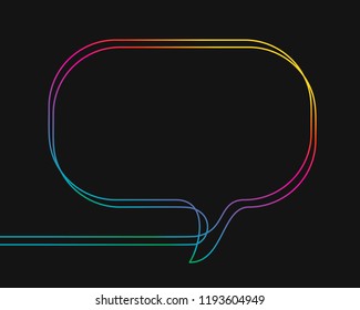 One line drawing of oval speech bubble, Rainbow colors on black background vector minimalistic linear illustration made of continuous line