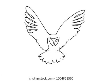 One Line Drawing of owl simple, cute, vector illustration