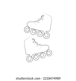 One line drawing of pair of roller skate shoes. Roller skating minimalist black linear vector illustration isolated on white background.