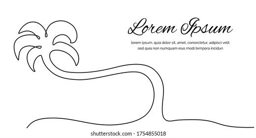 One Line Drawing Palm Tree. Beauty One Line Drawing Palm Tree, Coconut Palm Trees in Sketch Art Style, Continuous Line Draw, Tropical Vector Illustration