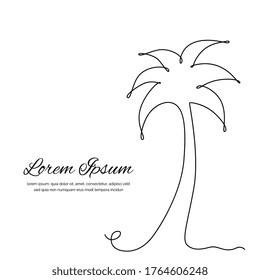 Árbol de palmas de dibujo de una línea. Beauty One Line Drawing Palm Tree, Coconut Palm Tree in Sketch Art Style, Continuous Line Draw, Tropical Vector Illustration