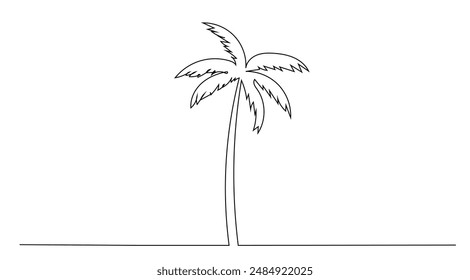 Una línea de dibujo Palm tree.Aislado en la Ilustración vectorial de fondo blanco.