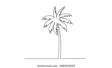 One line drawing Palm tree.Isolated on white background vector illustration.