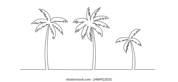 One line drawing Palm tree.Isolated on white background vector illustration.