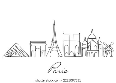 One line drawing of Paris city skyline. Simple modern minimalistic style vector.