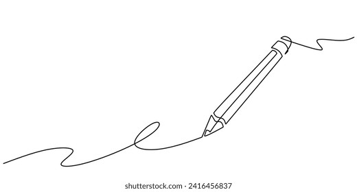 One line drawing of pencil writing. Hand drawn icon education sign. Single line art vector illustration with minimalist editable stroke