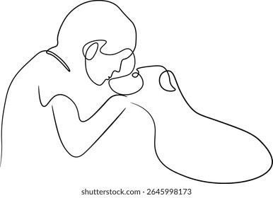 Desenho de Uma Linha de Pessoa Beijando um Cão
