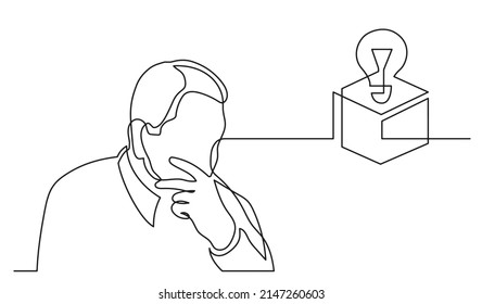 dibujo de una línea de persona pensando en resolver problemas encontrar soluciones