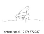 One line drawing piano. Musical instrument sketch. Continuous vector illustration