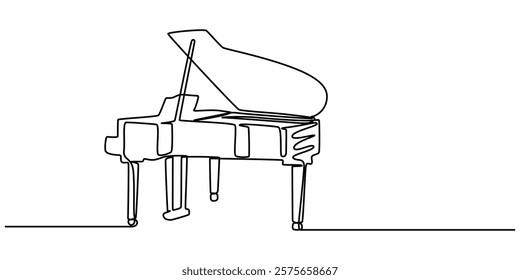 One line drawing piano. Musical instrument sketch. Continuous vector illustration, Grand piano one line art. Continuous line drawing of classical, musician, acoustic, piano, chord, antique, music, pro