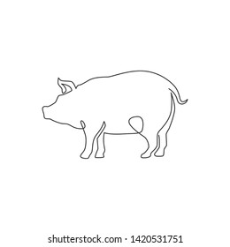 one line drawing of pig logo animal. vector illustration