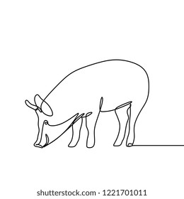 One Line Drawing Of Pig Vector Minimal Lineart