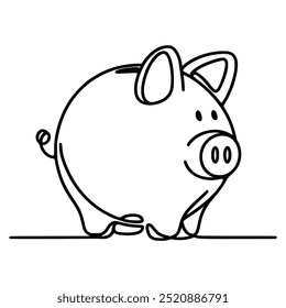 one line drawing piggy bank vector illustration template design
