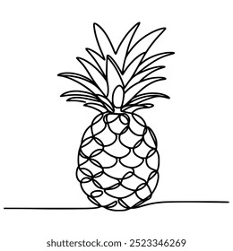 Una línea que dibuja el diseño de la Plantilla de la Ilustración vectorial alimenticia de la fruta de la piña