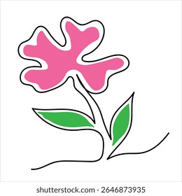 Una línea de dibujo de la flor rosa