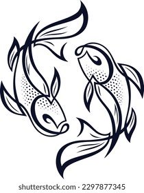 One Line Drawing of Pisces Tattoo Design