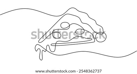 One line drawing of a pizza slice, symbolizing casual dining and simplicity in food.