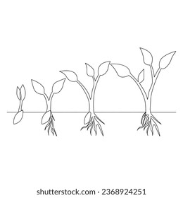 One line drawing Plant growth processing illustration