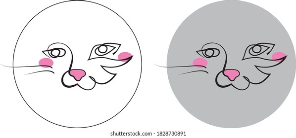 One line drawing portrait of cat. Minimalistic style, logo design.
