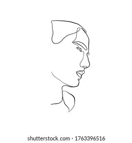Un dibujo de un retrato. Cara masculina de silueta mínima. Retrato de sketch moderno. Símbolo de esquema. Símbolo, signo. Ilustración del dibujo del vector.