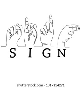 One line drawing poster international day of sign language deaf mute. Continuous hand drawn minimalist minimalism design isolated on white background vector illustration