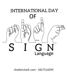 One line drawing poster international day of sign language deaf mute. Continuous hand drawn minimalist minimalism design isolated on white background vector illustration