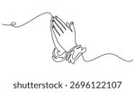 One line drawing praying hand worship religious vector illustration template design, Minimalist continuous one line drawing of praying hands, Hand in Praying position, Editable outline.