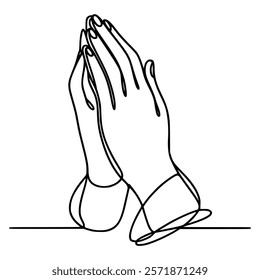 one line drawing praying hand worship religious vector illustration template design