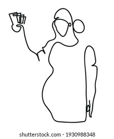 One line drawing of  pregnant woman with money in her hands
One continuous line drawing of  woman  holding money.