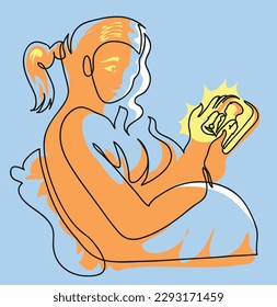 One line drawing of pregnant woman doing video call with doctor
One continuous line drawing of online medical exam and medical services concept.
