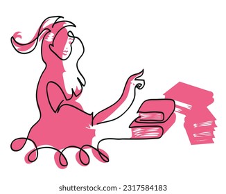 One line drawing pretty girl with pile of books
One continuous line drawing of pile of books illustration.