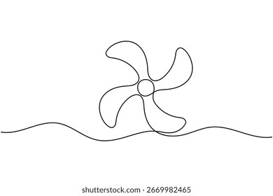 Dibujo de una línea de ventilador de hélice con tres palas ilustración de arte de línea continua minimalista simple