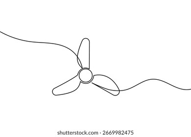 One line drawing of propeller fan with three blades simple minimalist continuous line art illustration