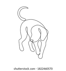 One line drawing Puppy Dog. Pet shop logo. Continuous line art.
