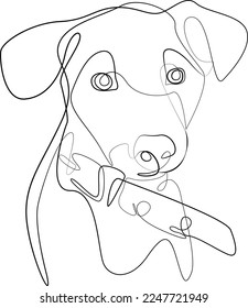 One line drawing of a puppy's muzzle. Dog line drawing, illustration