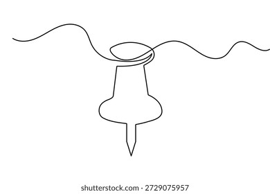 Dibujo de una línea de un pin de empuje en estilo minimalista con Ilustración vectorial de contorno negro aislado