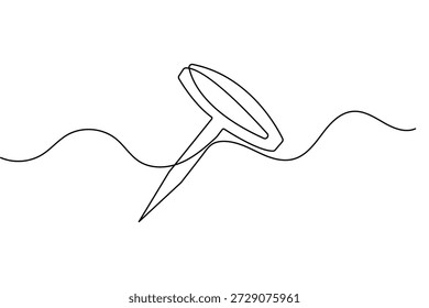 Dibujo de una línea de un pin de empuje en estilo minimalista con Ilustración vectorial de contorno negro aislado