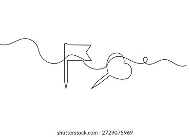 Dibujo de una línea de un pin de empuje en estilo minimalista con Ilustración vectorial de contorno negro aislado