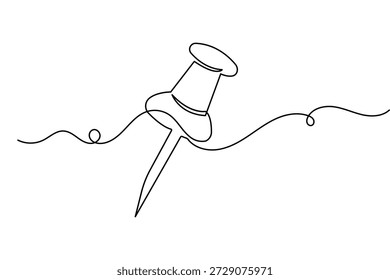 Dibujo de una línea de un pin de empuje en estilo minimalista con Ilustración vectorial de contorno negro aislado