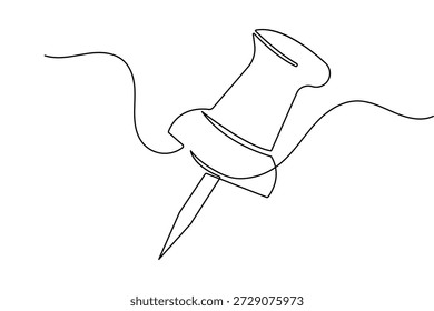 Dibujo de una línea de un pin de empuje en estilo minimalista con Ilustración vectorial de contorno negro aislado