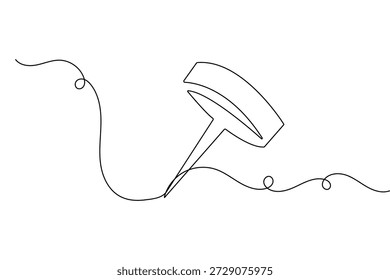 Dibujo de una línea de un pin de empuje en estilo minimalista con Ilustración vectorial de contorno negro aislado