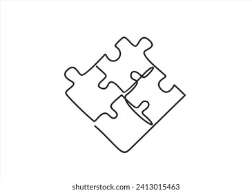 One line drawing Puzzle vector. Puzzle single line vector linear icon. Puzzle game outline line design. Vector illustration.