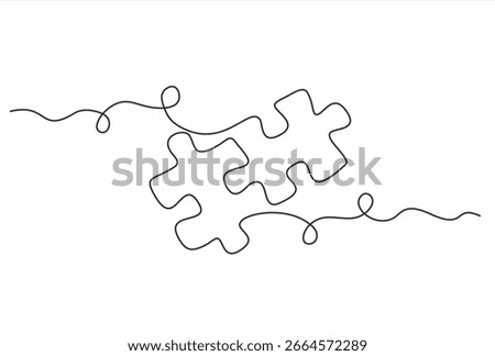 One line drawing Puzzle vector. Puzzle single line vector linear icon. Puzzle game outline line design. Hand drawn one line vector. Editable stroke