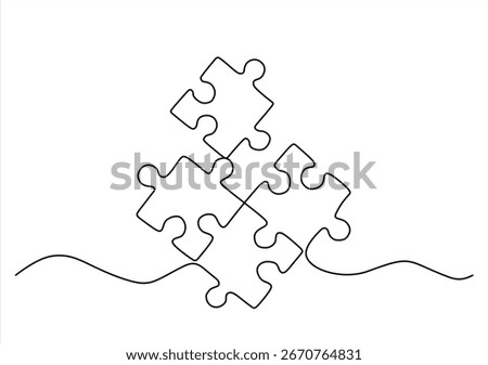 One line drawing Puzzle vector. Puzzle single line vector linear icon. Puzzle game outline line design. Hand drawn one line vector. Editable stroke	