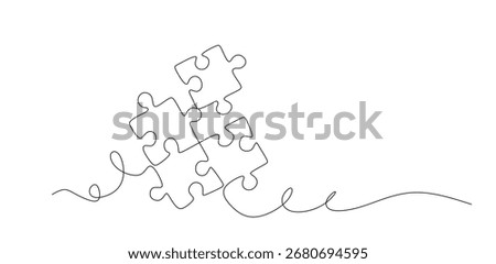One line drawing Puzzle vector. Puzzle single line vector linear icon. Puzzle game outline line design. Hand drawn one line vector. Editable stroke