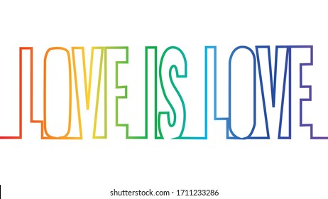 One line drawing of quotes. LOVE is Love, the colors of the rainbow. minimalistic linear illustration of the concept of love from a continuous line